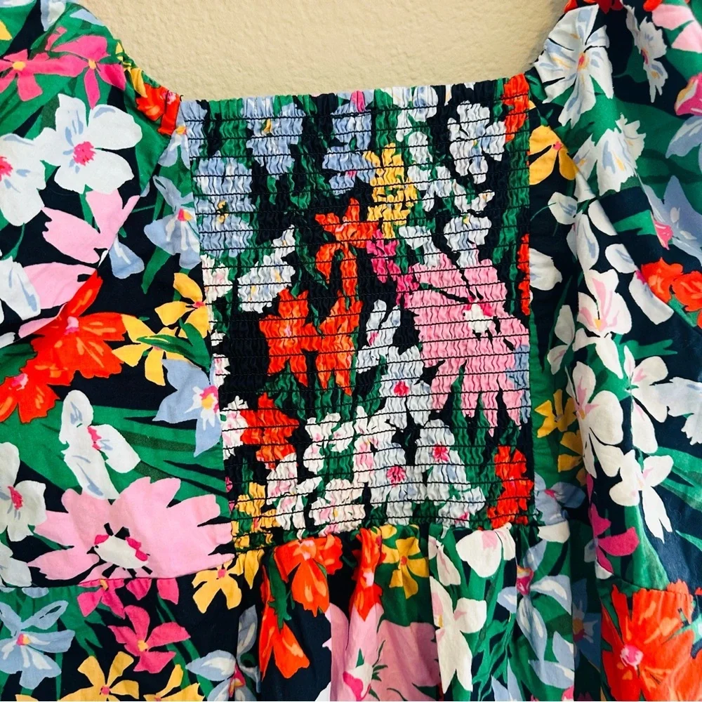 Old Navy Size XL Trapeze Blouse Top Floral Puff Short Sleeve Wide Neck Bohemian